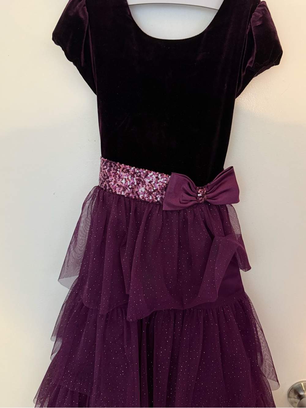 Kids Velvet & Tulle Purple Party Dress with Sequin Waistband